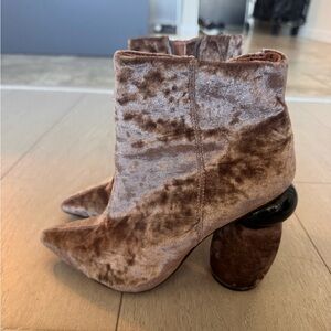 Jeffrey Campbell Brown Velvet Sculpted Block Heel Ankle Boots